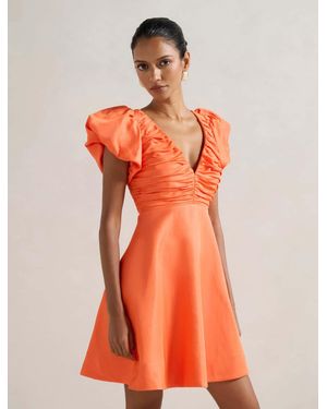 Forever New June Petite Ruched V-Neck Mini Dress - Orange