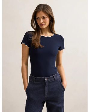 Forever New Rebecca Scallop Trim Tee Shirt - Blue