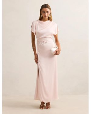 Forever New Genevieve Satin Drape Maxi Dress - Natural