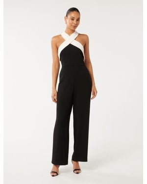 Forever New Andie Contrast Halter Jumpsuit - Multicolour