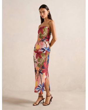 Forever New Alex Strapless Mesh Ruched Midi Dress - Natural