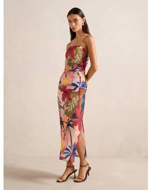 Forever New Alex Strapless Mesh Ruched Midi Dress - Natural