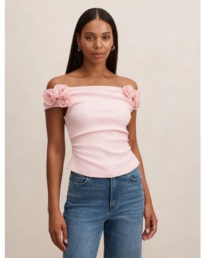 Forever New Cara Rosette Bardot Top - Blue