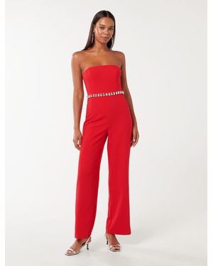 Forever New Ari Embellished Jumpsuit - Red