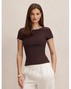 Forever New Rebecca Scallop Trim Tee Shirt - Brown