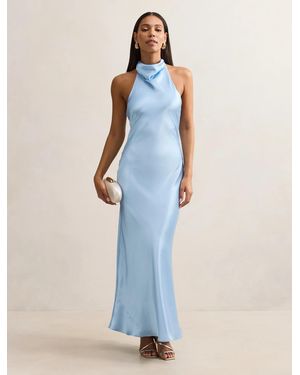 Forever New Clementine High Neck Satin Maxi Dress - Blue