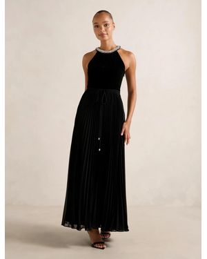 Forever New Gwen Halter Neck Pleat Midi Dress - Black