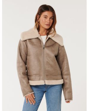 Forever New Jamie Shearling Aviator Jacket - Natural