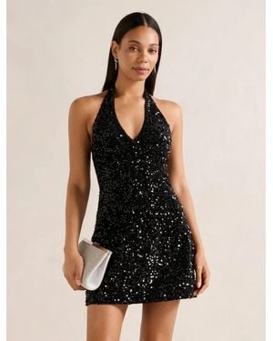 Forever New Riley Sequin Halter Mini Dress - Black