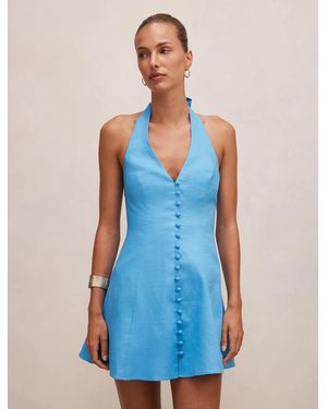 Forever New Ina Button Front Halter Mini Dress - Blue