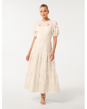 Forever New Lottie Broderie Midi Dress - Metallic