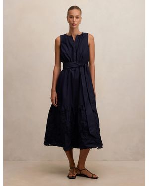 Forever New Evie Sleeveless Embroidered Tie Midi Dress - Blue