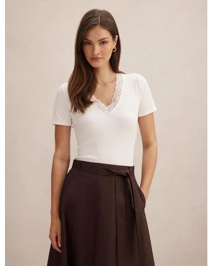 Forever New Sienna Lace Trim Tee Shirt - Natural