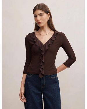 Forever New Orla Ruffle 3/4 Sleeve Top - Blue