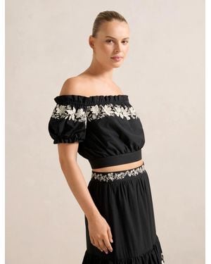 Forever New Blaire Embroidery Top - Black