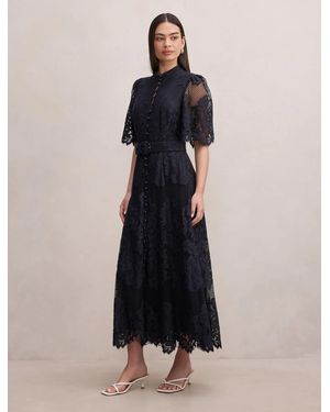 Forever New Liberty Flutter Sleeve Lace Midi Dress - Blue