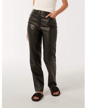 Forever New Una Vegan Leather Straight-Leg Trousers - Black