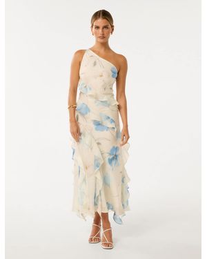 Forever New Belle Petite One-Shoulder Ruffle Gown - White