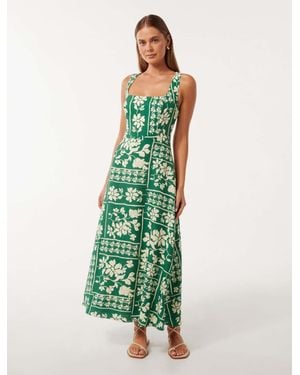 Forever New Tori Square-Neck Linen Midi Dress - Green