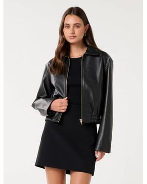 Forever New Melinda Faux Leather Bomber - Natural