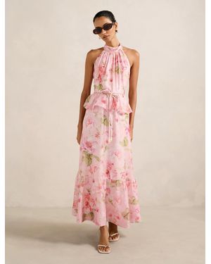 Forever New Serena Petite Halter Peplum Midi Dress - Pink