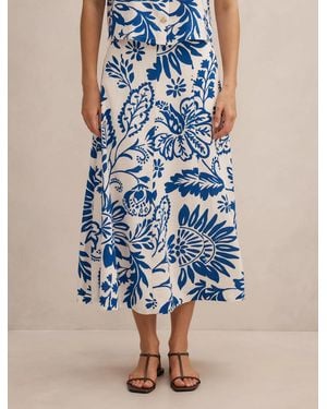 Forever New Darcy Printed Seamed Midi Skirt - Blue