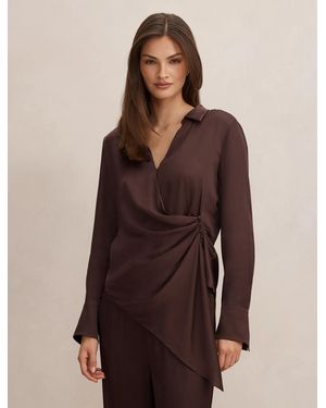 Forever New Maude Asymmetrical Draped Shirt - Brown