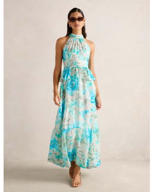Forever New Serena Halter Peplum Maxi Dress - Blue