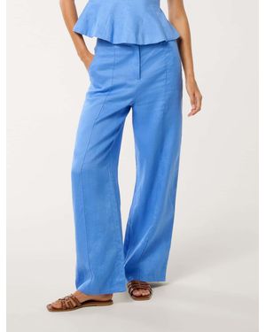 Forever New Penny Linen Wide-Leg Trousers - Blue