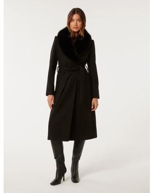 Forever New Monica Faux Fur Collar Wrap Coat - Black