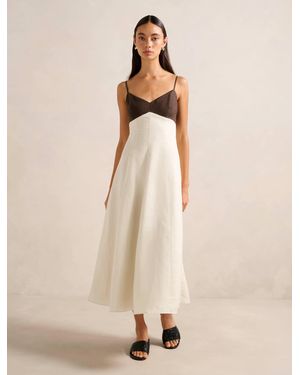 Forever New Ada Contrast Linen Midi Dress - Natural