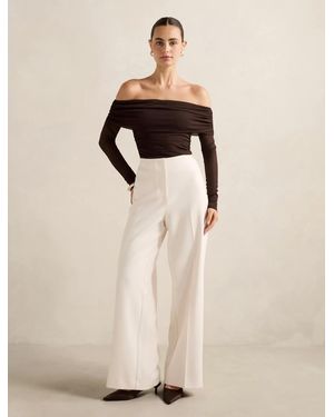Forever New Kaia Ruched Mesh Bardot Top - Natural