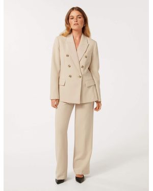 Forever New Immie Petite Double-Breasted Blazer Jacket - Natural