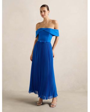 Forever New Louise Off-Shoulder Pleat Midi Dress - Blue