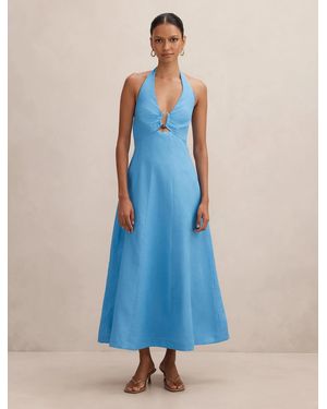 Forever New Angie Petite Halter Linen Midi Dress - Blue