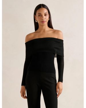 Forever New Brynn Bardot Knit Top - Black