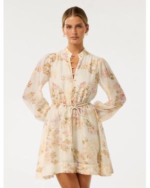 Forever New Rhys Petite Fluted Mini Dress - Natural