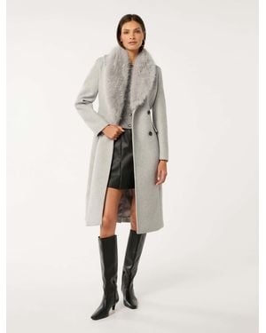 Forever New Chelsea Double Breasted Fur Collar Coat - Natural