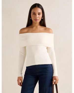 Forever New Ashley Ribbed Knit Bardot Top - Natural