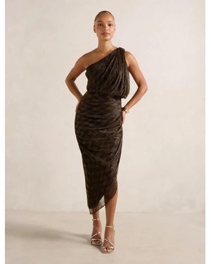 Forever New Cassidy One Shoulder Plisse Midi Dress - Natural