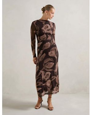 Forever New Alannah Mesh Long Sleeve Midi Dress - Natural