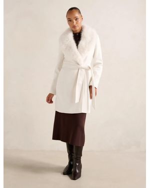 Forever New Rocky Fur Collar Wrap Coat - Natural