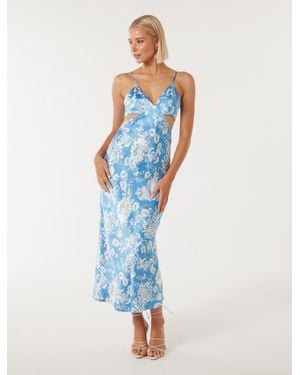 Forever New Angelique Satin Cut-Out Dress - Blue
