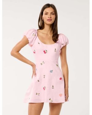Forever New Clara Embroidered Linen Mini Dress - Pink