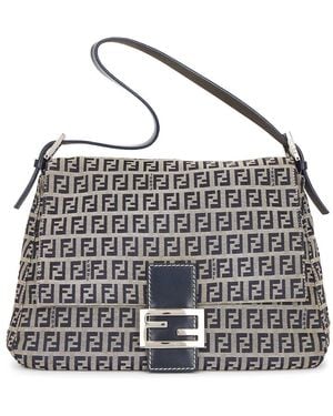 Fendi Zucchino Mama Baguette Shoulder Bag - Blue