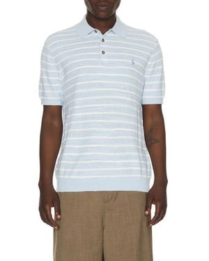 Polo Ralph Lauren Cotton Blend Textured 3 Button Placket Short Sleeve Sweater - White