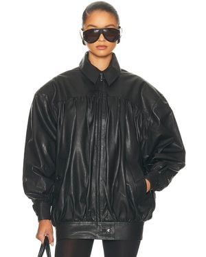 Helsa The Shirred Oversized Leather Jacket - Black