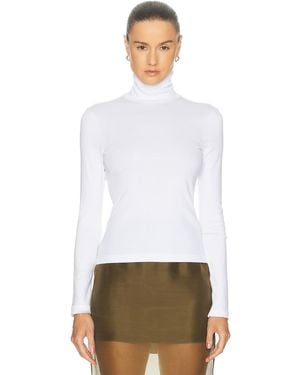 Enza Costa Supima Cotton New Classic Long Sleeve Turtleneck Top - White
