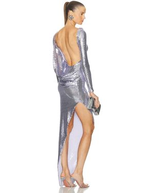 Alex Perry Long Sleeve Asymmetrical Drape Gown - Blue