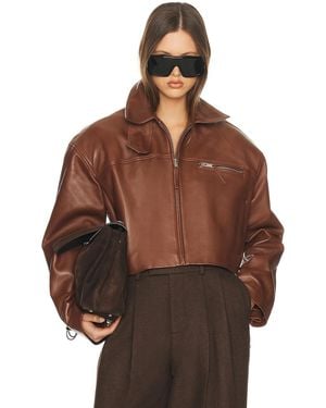 Helsa The Leather Oversized Moto Jacket - Brown